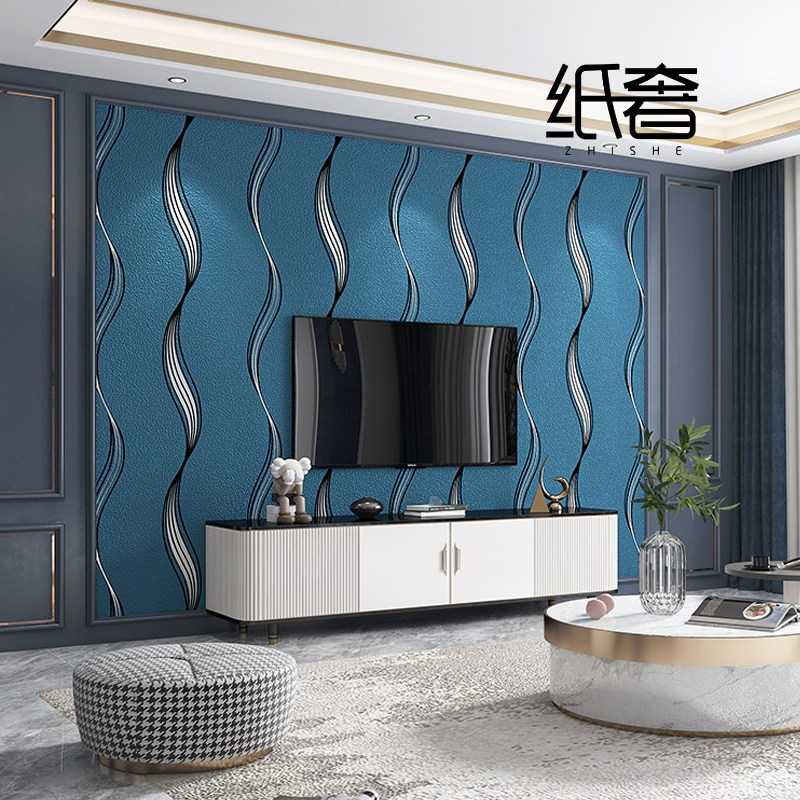 2022现d代婚房曲线条纹波浪影视墙壁纸卧室客厅餐厅电视背景墙纸