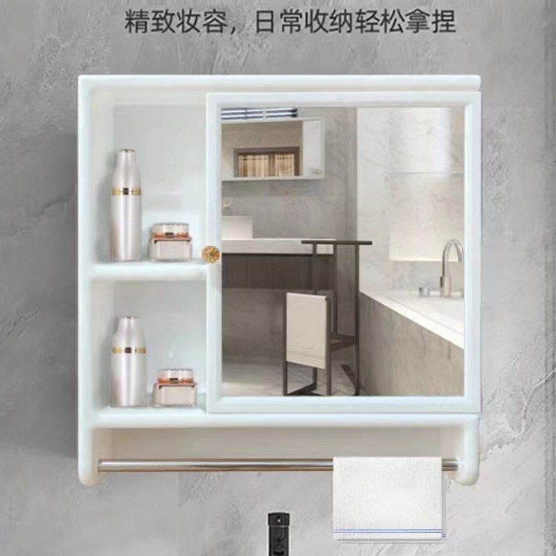 现代简约浴室柜镜挂墙式卫生间塑料镜洗手间O镜子置物架收纳储物