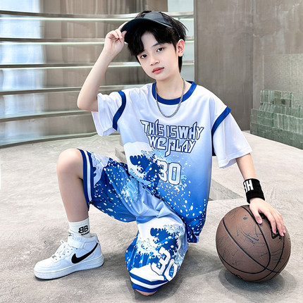 男童篮球服速干套装2026新款夏装男孩夏季短袖洋气儿童装运动球衣