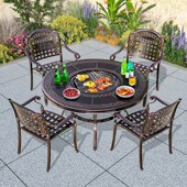 户外铸铝烧烤f火锅桌椅组合阳台休闲烧烤炉庭院木炭大型户外烧烤