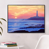 diy数字油画风景日出填充填色丙烯画手工L绘画减压油彩客厅装 饰画