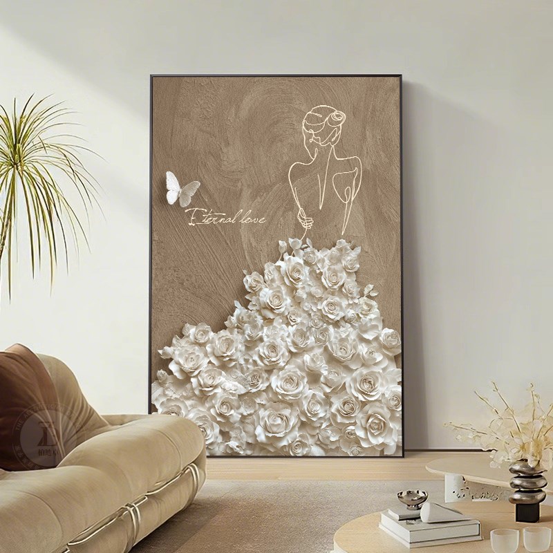高级感客厅落地装饰画 画浮雕立体肌理感沙发背景墙挂O画 画人物图片