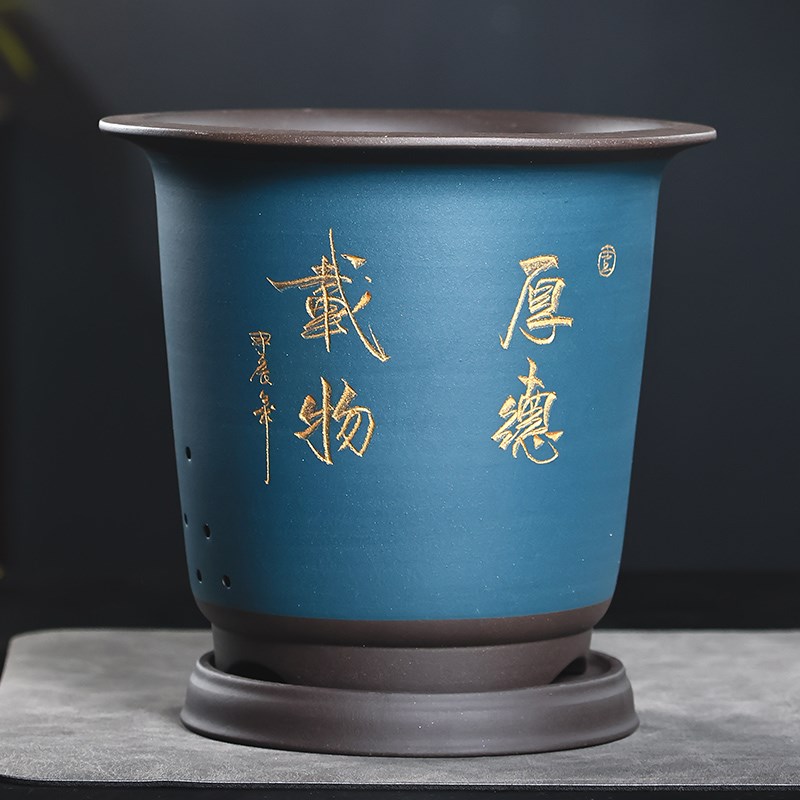精品紫砂花盆兰花盆带底座透气君子D兰墨兰绿植盆景盆陶瓷大号花