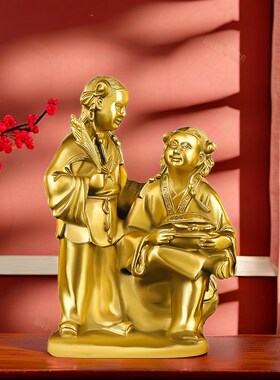 纯黄铜和合2贤摆件和合二圣卧室客厅饰品摆件夫妻和X合送新婚礼物