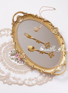 北欧轻奢复d古镜面托盘家用放茶杯化妆品甜品展示盘首饰品拍照道