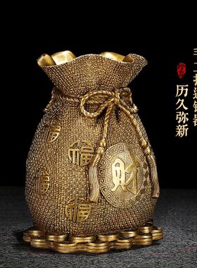纯黄铜存钱罐储蓄l罐钱袋摆件大号零钱罐办公室开业家居摆设客厅