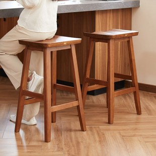 实木吧台椅高腿椅子家用长脚凳子高脚凳岛台吧椅轻奢W高级感酒吧