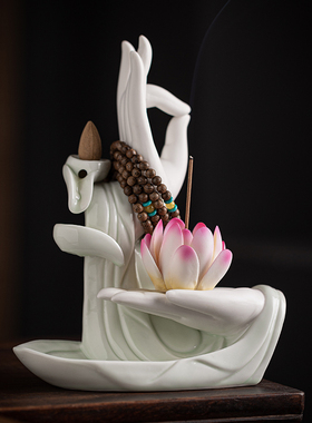 禅意佛手a摆件陶瓷香炉室内玄关创意香薰炉莲花香插香座茶桌装饰