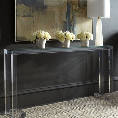 北欧现代透明亚克力玄关台书房y卧室简约写字桌客厅走廊长方形条