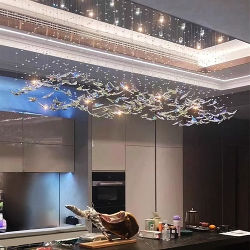 蝴蝶水晶吊灯餐厅吊灯别墅客厅吊灯现代简约新款复式W楼楼梯长吊