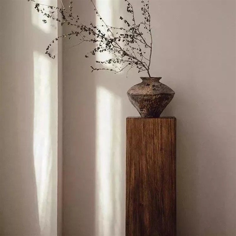 侘寂风实木碳化花架做旧底座沙发边几玄关展示柱复古.民宿设计师