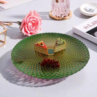 玻璃水果盘大号家用客厅茶几零食盘高级感轻奢雀尾纹西餐盘子 欧式