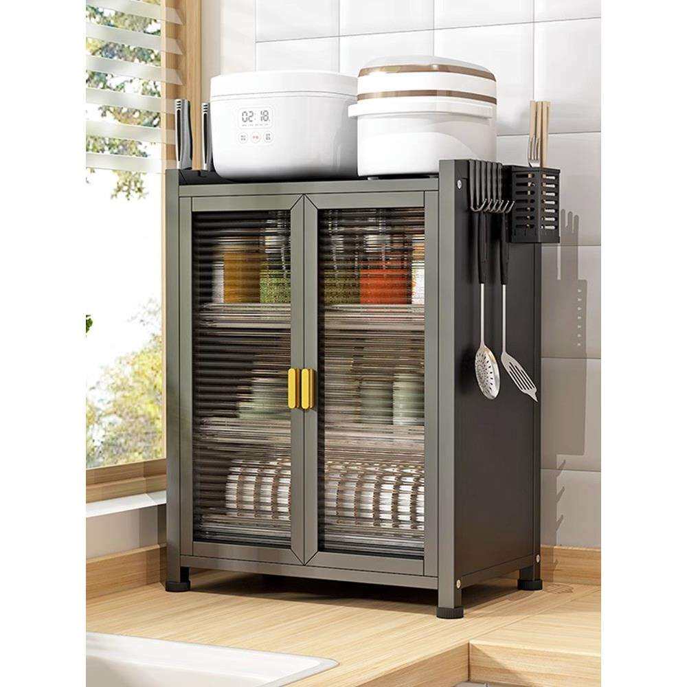 厨房碗碟置物架多功能碗架沥水收纳柜家用带门盘碟筷子台面收纳架