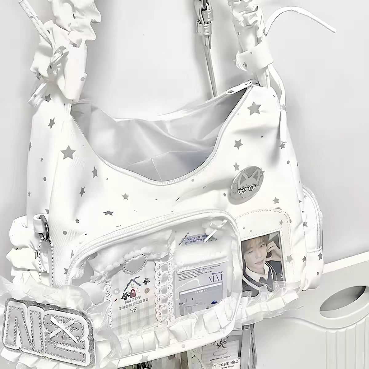 日系星星追星痛包女二次元单肩斜挎包大容量吧唧包书包娃包邮差包