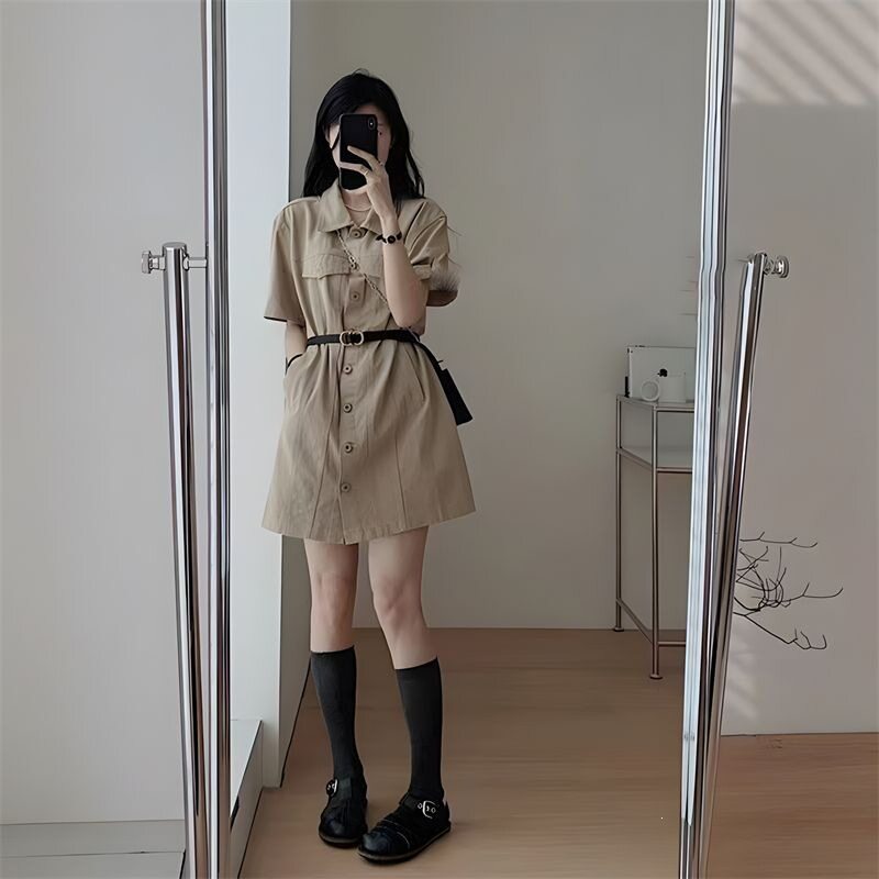 深圳南油高端女装大码复古港风短袖牛仔连衣裙夏季胖mm300斤收腰