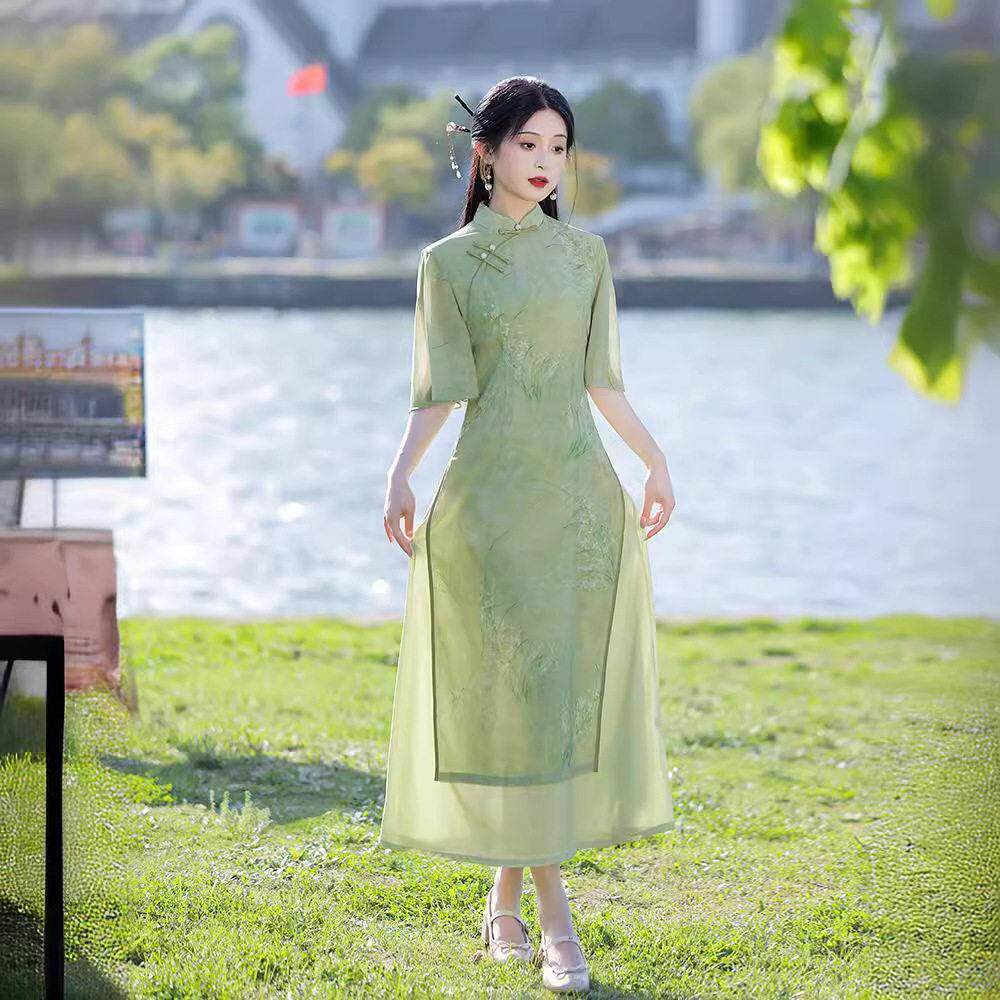 旗开得胜高考旗袍2026新款年轻款绿色夏季新中式改良少女高考送考