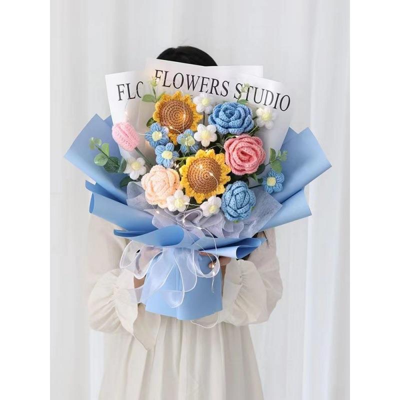品成手工毛线花束送钩织针织仿真花花捧花跨境热销HS手新款