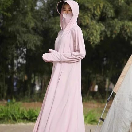 茉寻鸟长款全身防晒衣女2025新款防紫外线电动车带手套冰丝防晒服