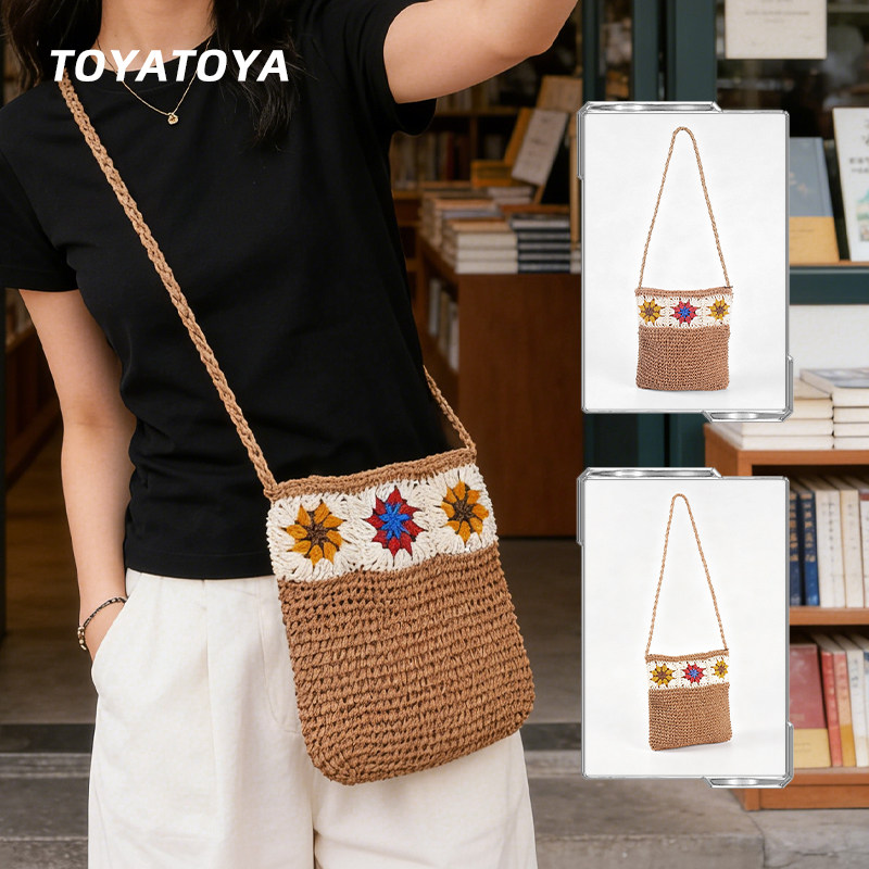 【蜜蜂惊喜社】TOYATOYA彩色花朵草编织斜挎包