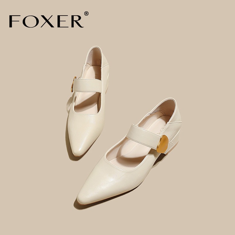 FOXER/金狐狸法式尖头玛丽珍鞋