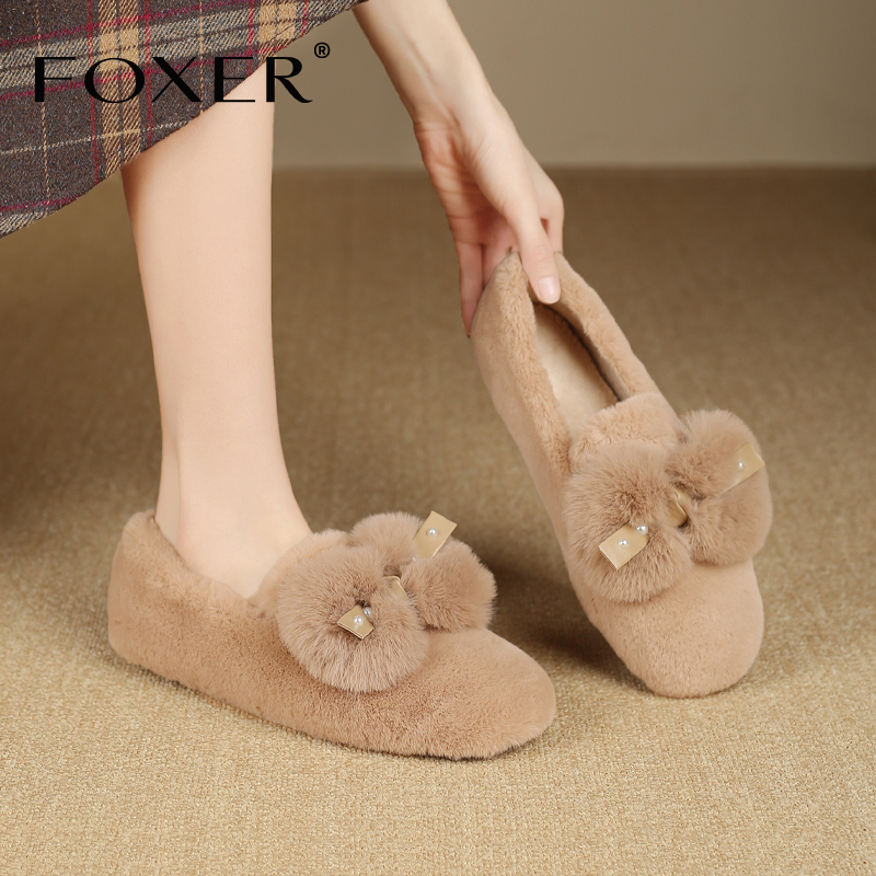 FOXER气质毛毛鞋外穿加绒小香风