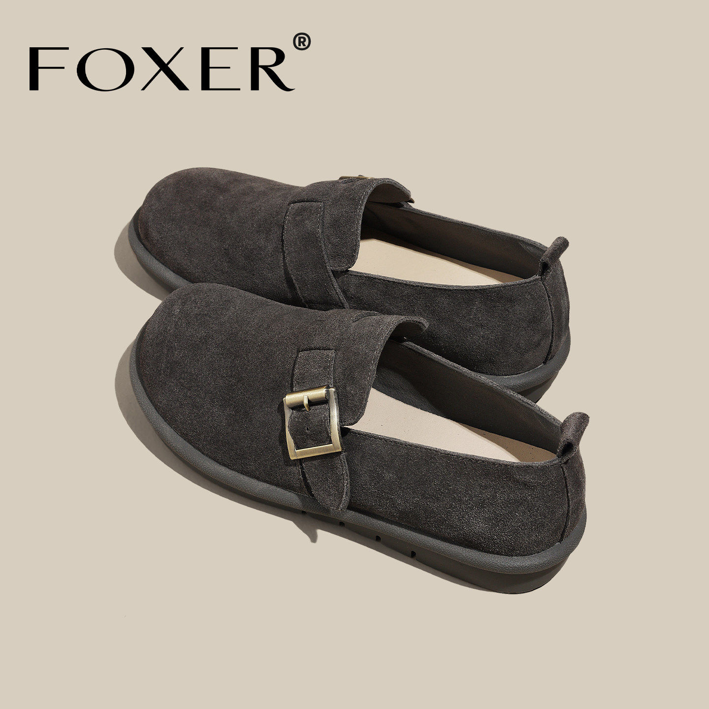 复古灰色勃肯鞋女2026新款软底一脚蹬全包百搭通勤休闲懒人博肯鞋