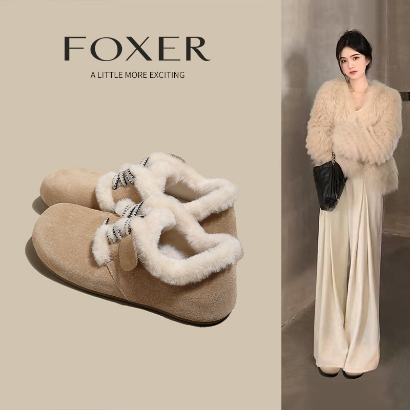 真皮复古勃肯鞋女款2024新款秋冬加绒保暖软底雪地靴平底轻便棉鞋