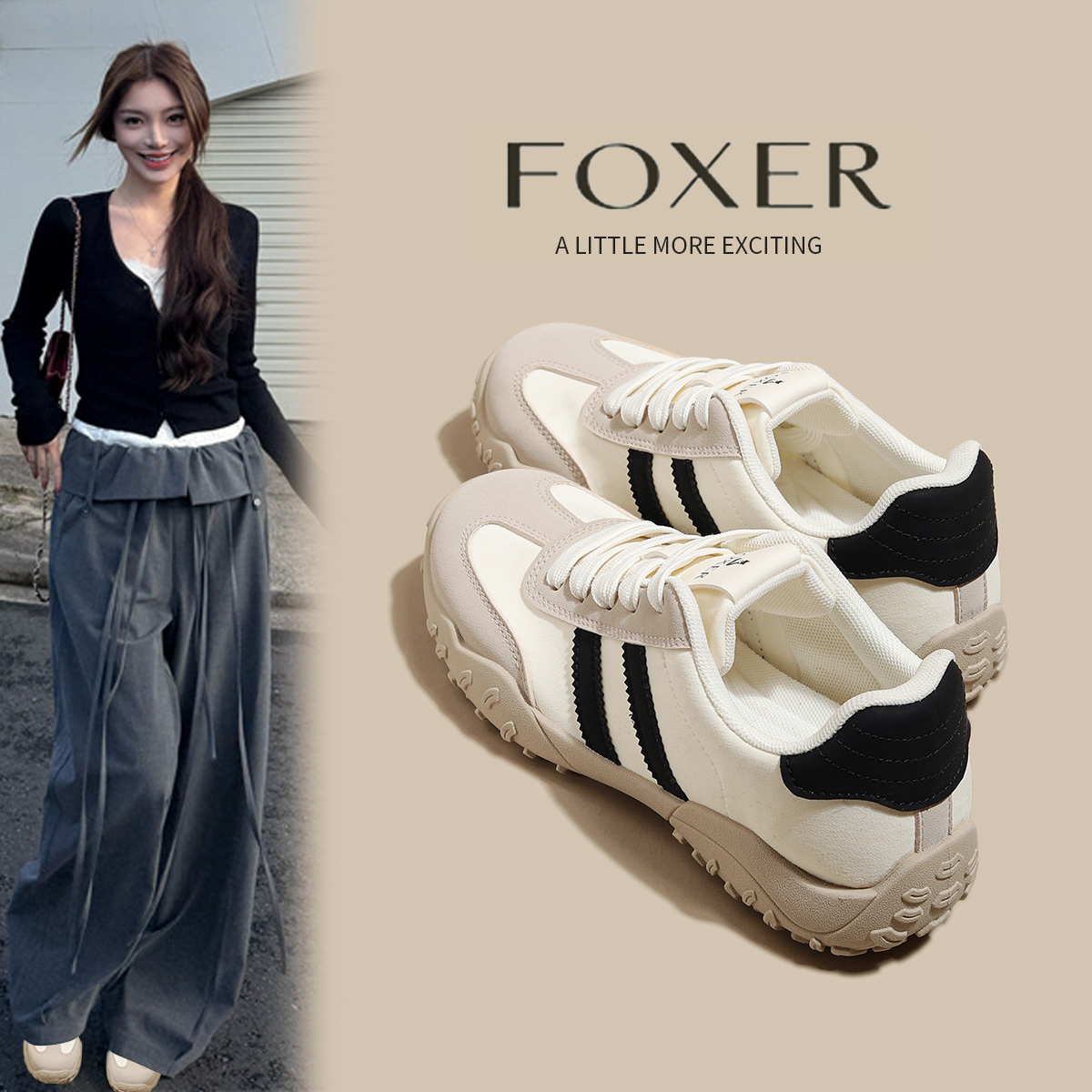 FOXER经典德训鞋女厚底增高潮流