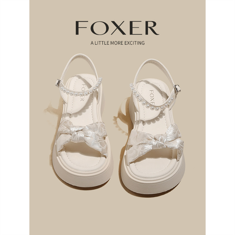 FOXER法式厚底凉鞋女款2025新款夏季外穿配裙子增高小个子沙滩鞋
