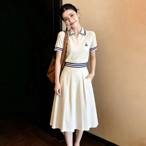 THE AIER夏季女上衣套装新款短袖polo高腰搭配潮撞色领两件2026a