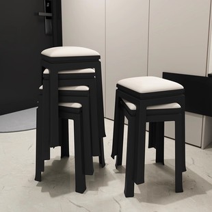 速发三塑梦料凳子家用可叠用加厚客厅餐桌软包方板凳简约备放椅子