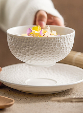 速发优格石纹陶碗吃饭碗汤碗家碟面碗创意纯白瓷具米饭碗早餐碗用
