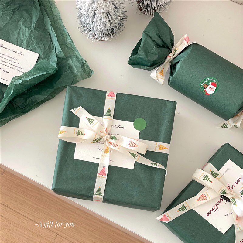 速发森系复古绿圣诞礼品包装纸哑光雪梨纸惊喜节日礼品纸手工材料