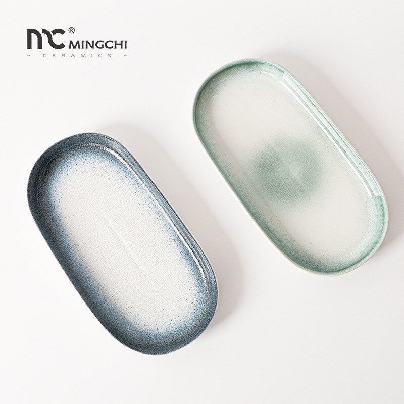 速发12用日商蒸鱼盘子家用陶瓷个性大号椭圆创意式寸餐厅深圆鱼盘