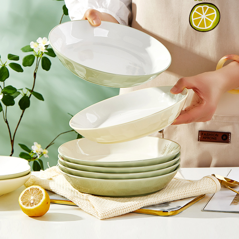 速发奶油风盘瓷陶子菜盘家用盘清新简约时颜值加厚防烫碗小碟套装