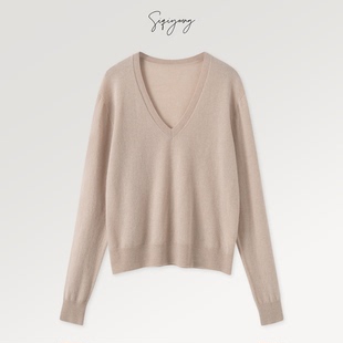 SIQIYOUNG 100%山羊绒软糯针织松弛百搭现货 棉花糖深V领针织毛衣