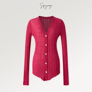 斜下摆显瘦针织衫 SIQIYOUNG 意大利进口纱线羊驼毛混纺V领开衫