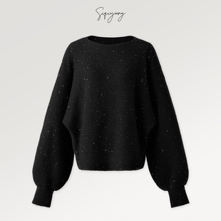 宽松优雅套头衫 桑蚕丝羊绒混纺船领蝙蝠衫 繁星系列 SIQIYOUNG