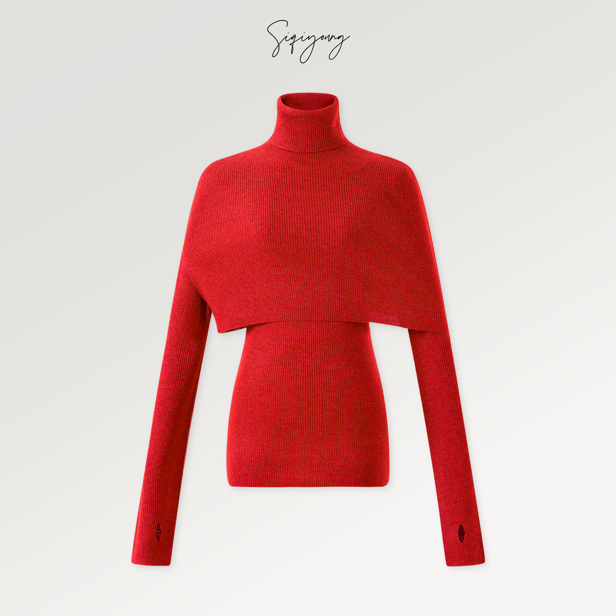 SIQIYOUNG 维多利亚-实穿主义可拆卸披肩坑条两件套 羊毛混纺修身