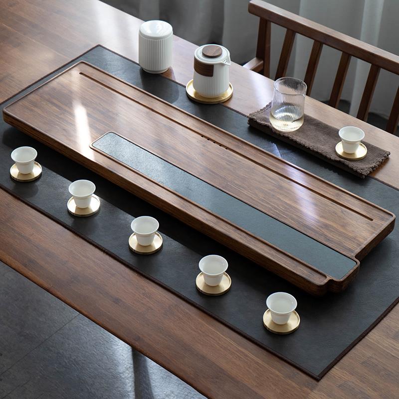 乌金石头茶盘托盘沥水储排水茶具干泡茶台实木家用轻奢简约易茶海