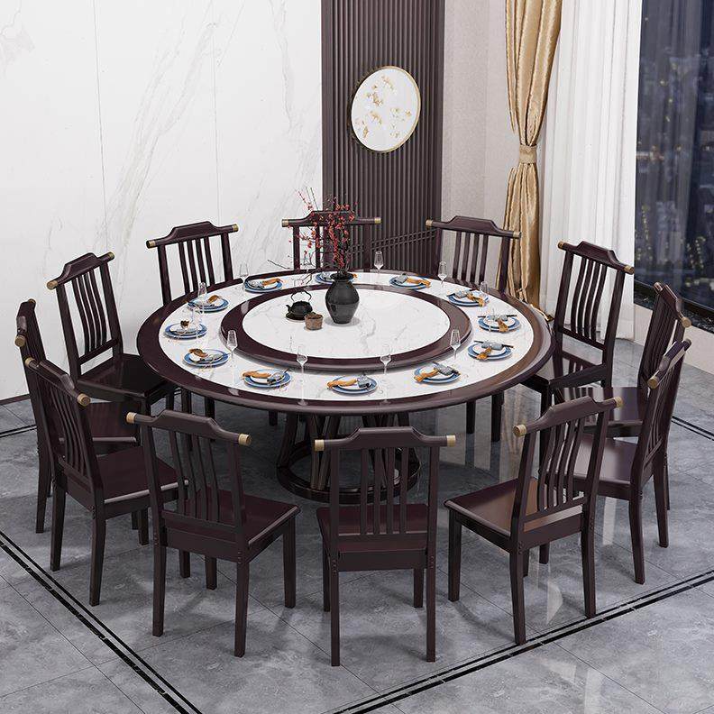 吃饭圆形实木餐厅带转盘大圆桌人新中式岩板餐桌10椅桌子组合家用