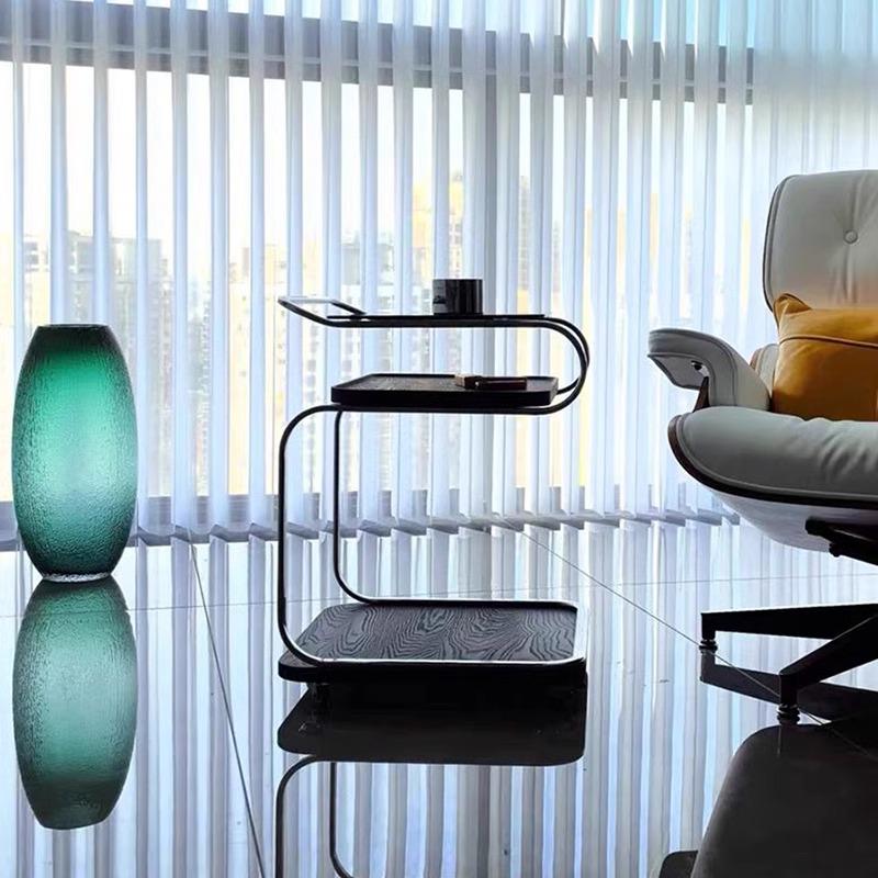 云湾边几玻璃方形茶几小推车带轮可移动客厅家用沙发置物架角几