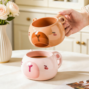 卡皮巴拉可爱马克杯家用喝水杯子办公室早餐咖啡情侣对杯个人专用