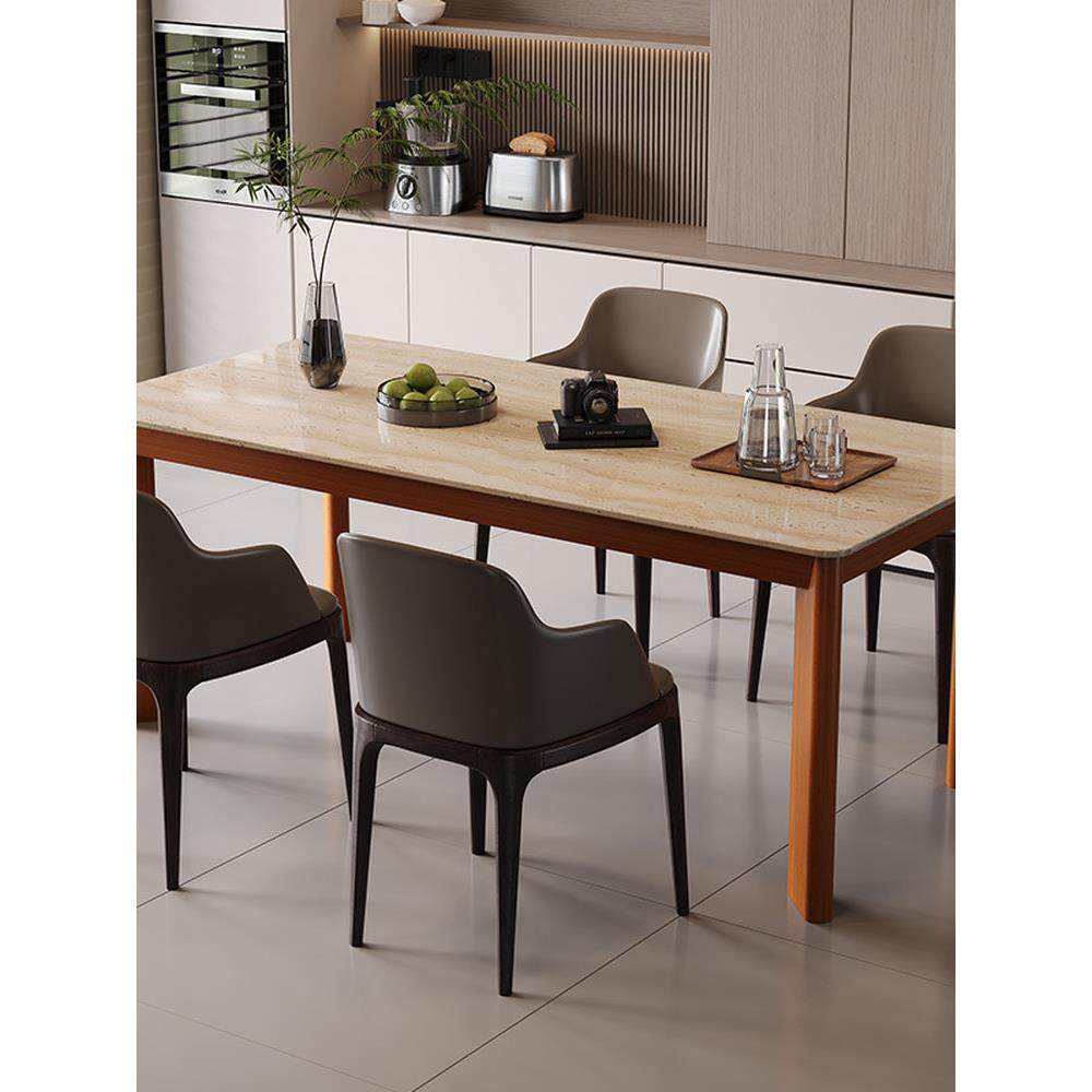 洞石岩板餐桌椅实木中古风樱桃色小户型桌子简约长方形饭桌小户型,住宅家具,岩板餐桌,淘宝优惠券,粉丝福利购,淘宝优惠卷