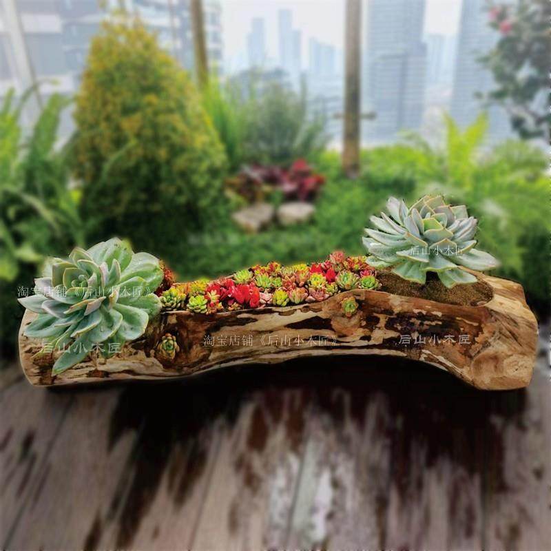 侘寂风创意枯木多肉花盆 长方形木制花箱 带排水孔户外多肉植物花,鲜花速递/花卉仿真/绿植园艺,花盆,淘宝优惠券,粉丝福利购,淘宝优惠卷