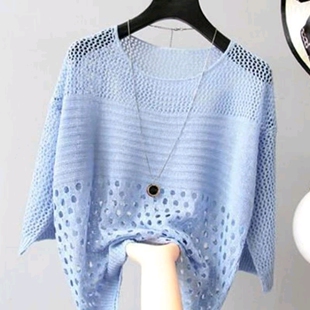 针织衫 冰丝罩衫 蝙蝠袖 女套头2026薄款 上衣 宽松空调衫 气质镂空夏季