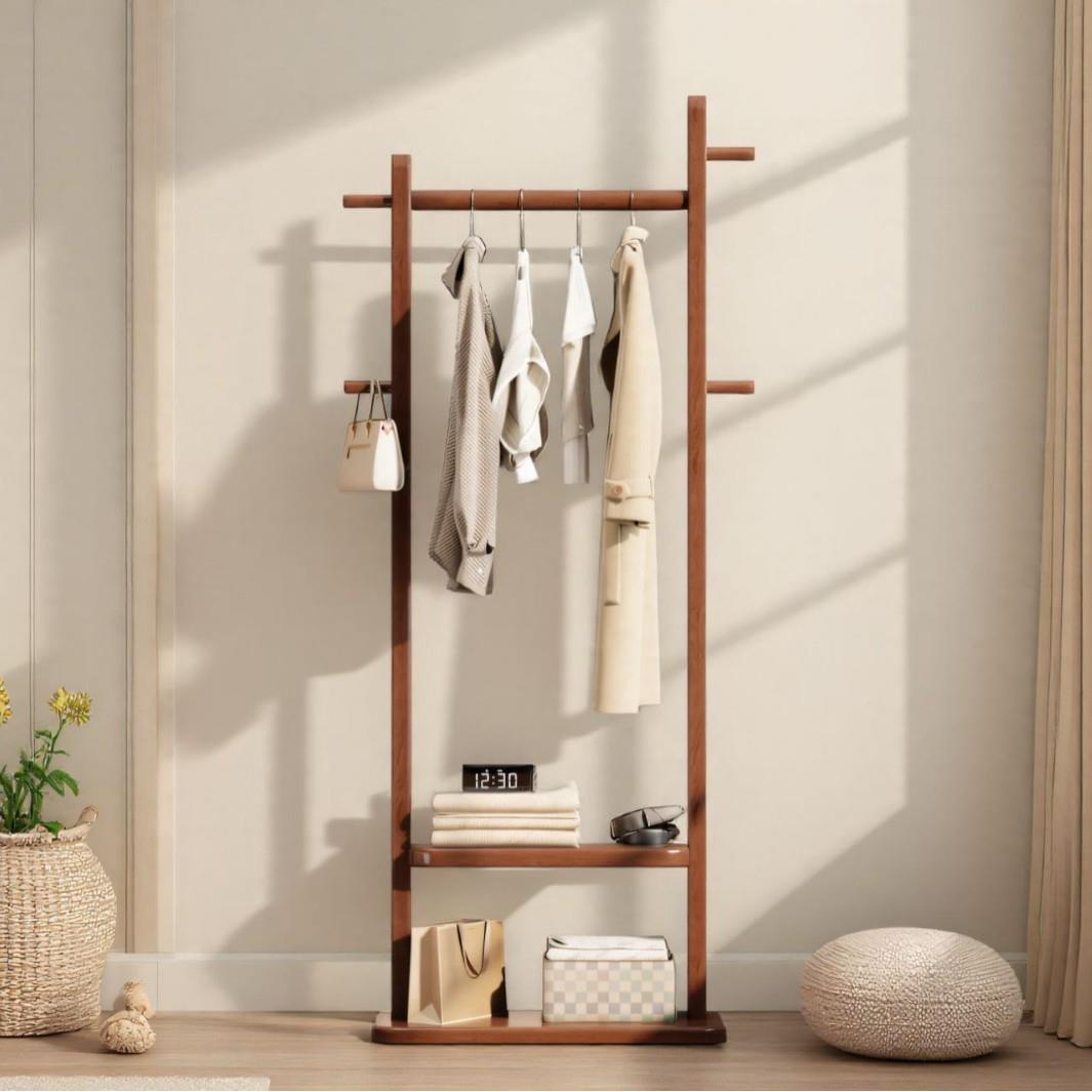 多功用能衣子服纳置物架客厅落地挂3046YMJ衣架实木衣帽架结实耐