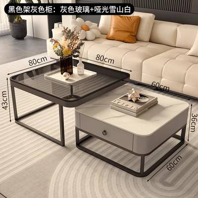 轻奢方形玻璃茶几岩板客厅家用简约创意小户型轻奢现代可收缩茶桌