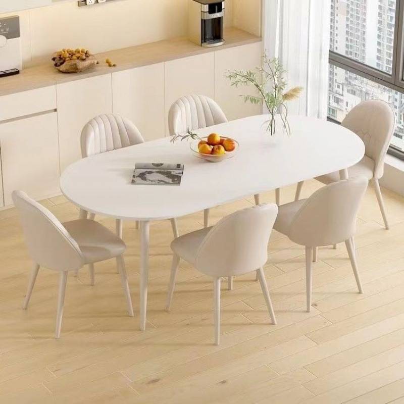 轻奢现代简约奶油风吃饭桌子椭圆形岩板餐桌小户型家用餐桌椅组合
