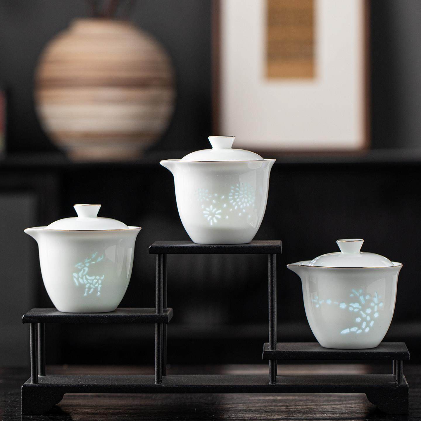 玲珑羊脂玉白瓷户外旅行茶具套装陶瓷一壶三杯露营出差泡茶器茶杯,餐饮具,旅行茶具,淘宝优惠券,粉丝福利购,淘宝优惠卷